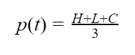 Wzór matematyczny funkcji p(t) równej ułamkowi H+L+C przez 3