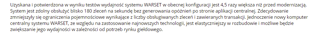 Fot. Fragment informacji prasowej dotyczącej zwiększonej wydajności systemu notującego Warset z dnia 4 czerwca 2007 r. / gpw.pl