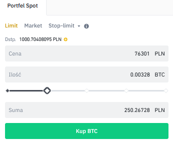 Panel zakupu BTC za PLN