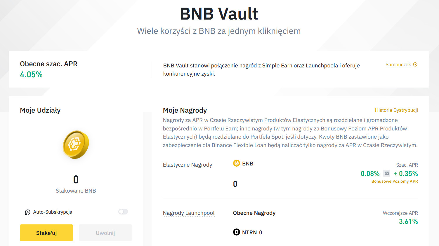 Panel BNB Vault. Czy warto używać BNB Vault? Zyski