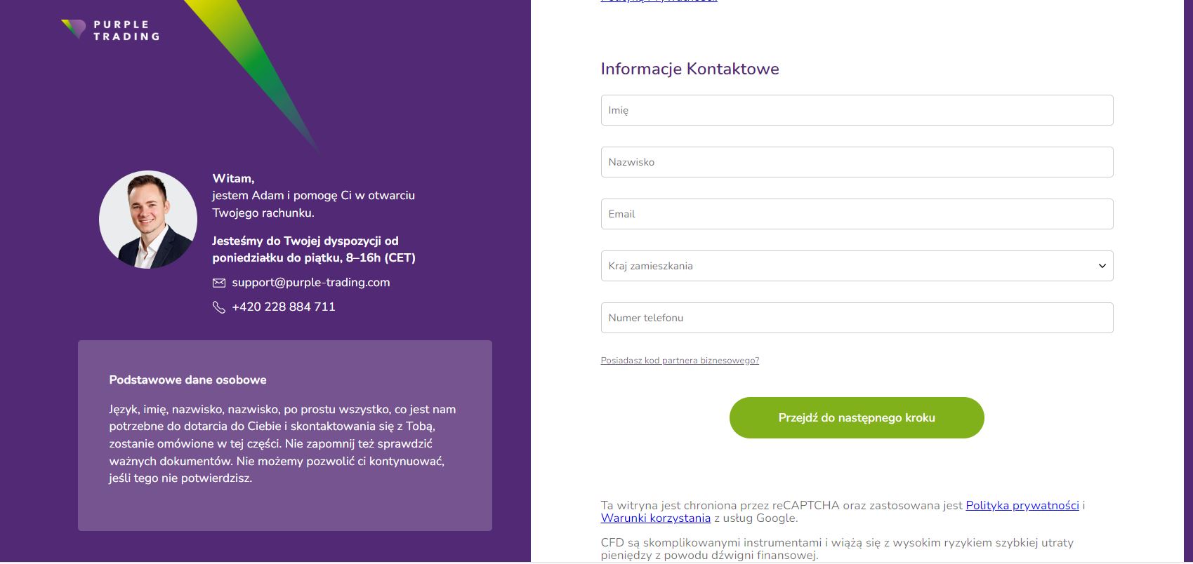 Jak założyć konto na Purple Trading? Krok po kroku
