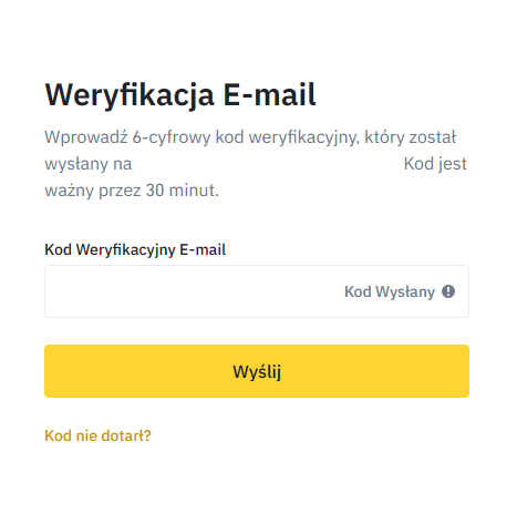 Pole do wprowadzenia kodu weryfikacyjnego e-mail w procesie rejestracji. 