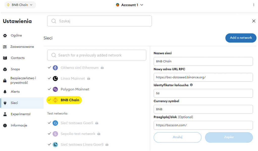 Binance MetaMask - Dodajemy BNB Chain