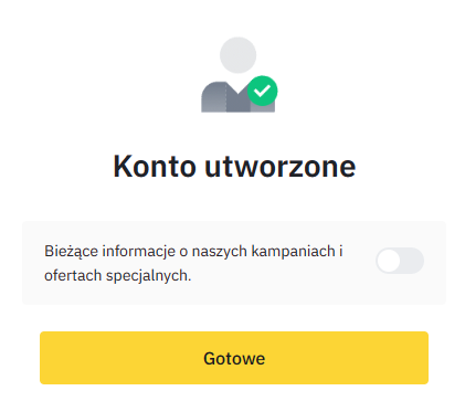 Potwierdzenie utworzenia konta Binance za pomocą konta Google. 