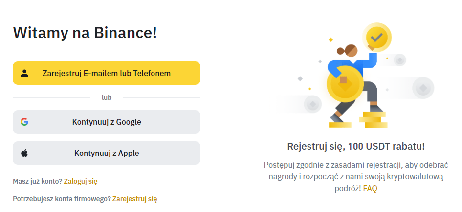 Witamy na Binance! - Formularz rejestracji