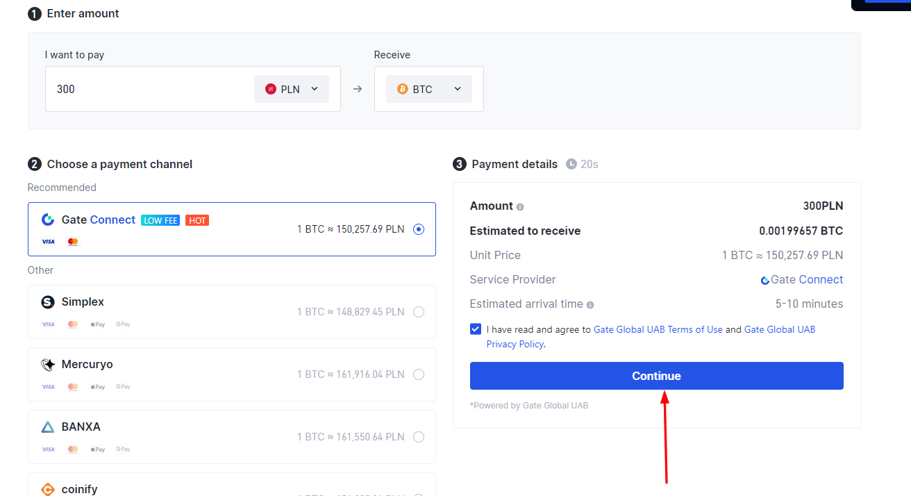 Gate.io deponowanie środków - krok 4