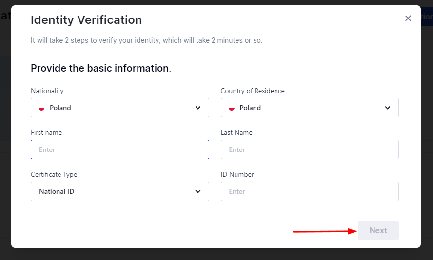 Gate.io założenie konta - krok 6