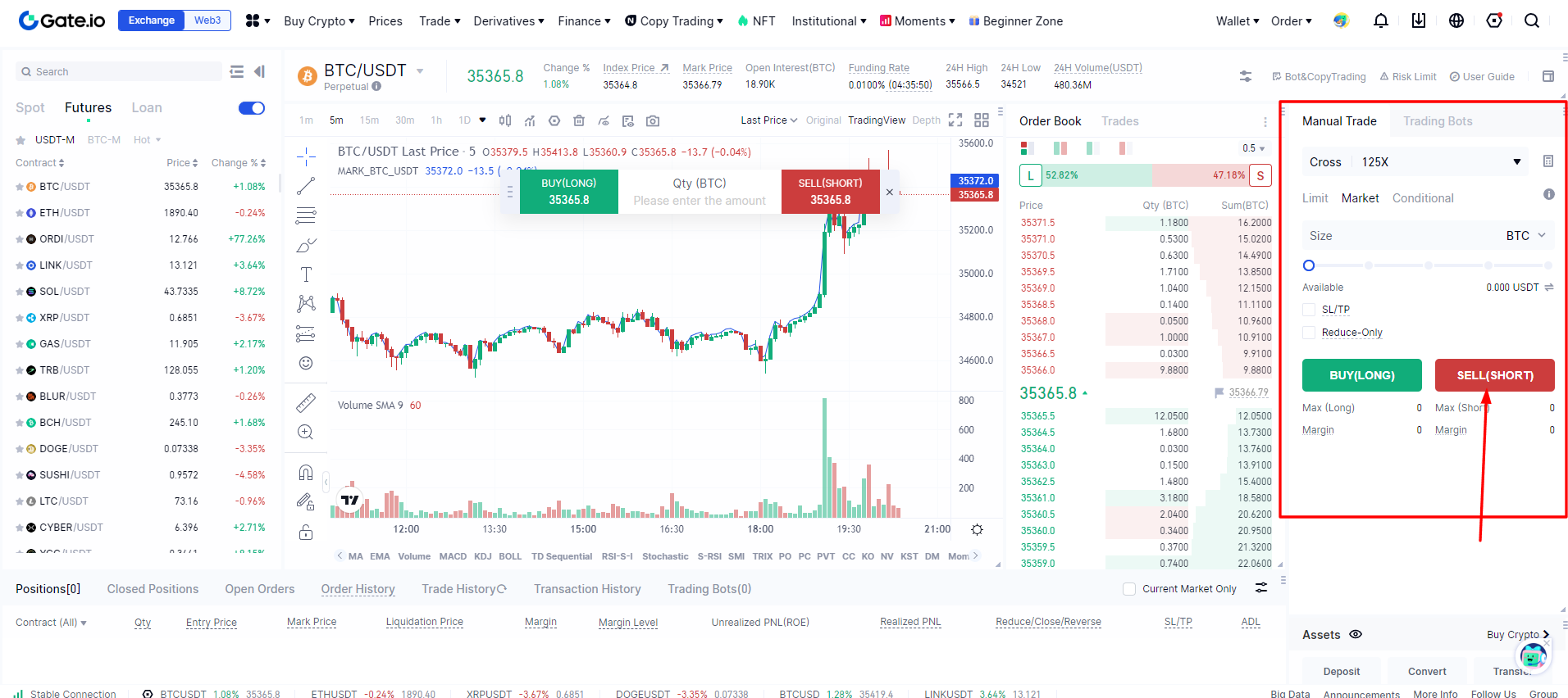 Jak zagrać shorta na Gate.io Futures - krok 2