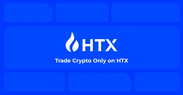 Logo HTX z białym symbolem płomienia na niebieskim tle