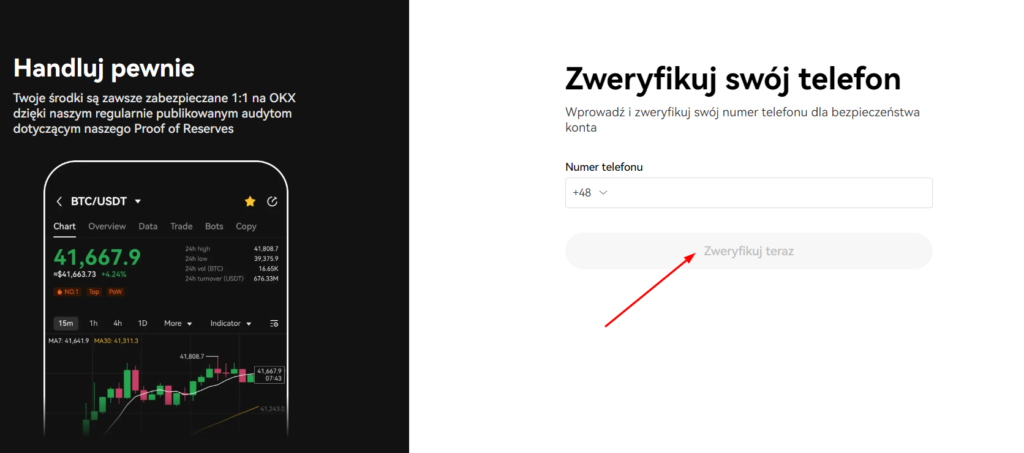 OKX Kliknij Zweryfikuj teraz