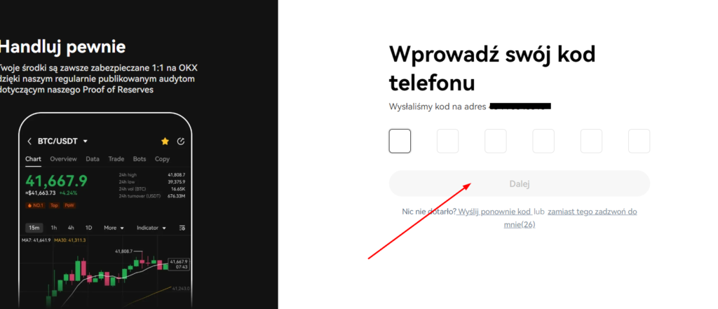 OKX Kliknij przycisk Dalej