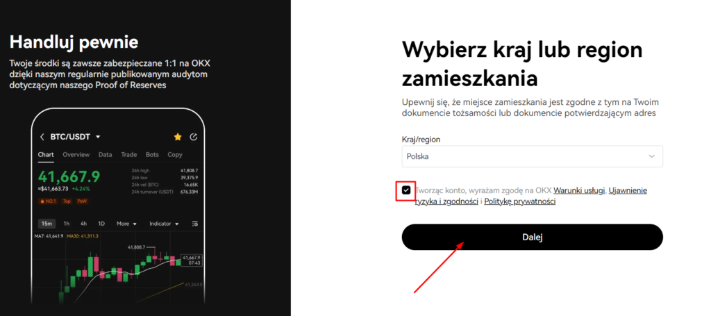 OKX Następnie naciśnij Dalej