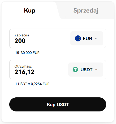 OKX zakup USDT za EUR