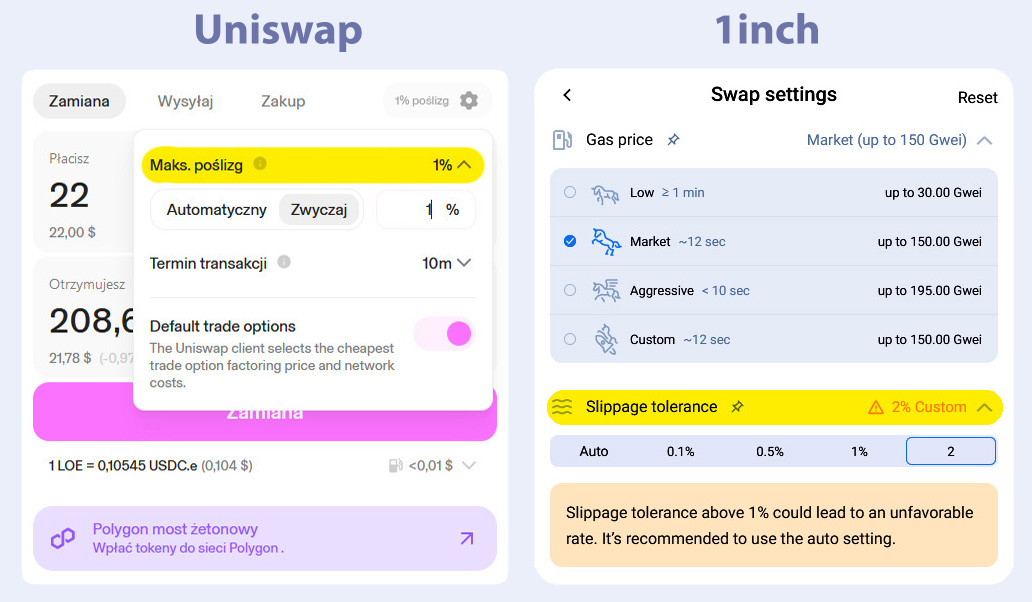 Tolerancja poślizgu na Uniswap i PancakeSwap