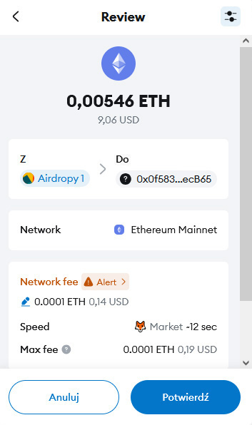 Portfel Metamask transfer