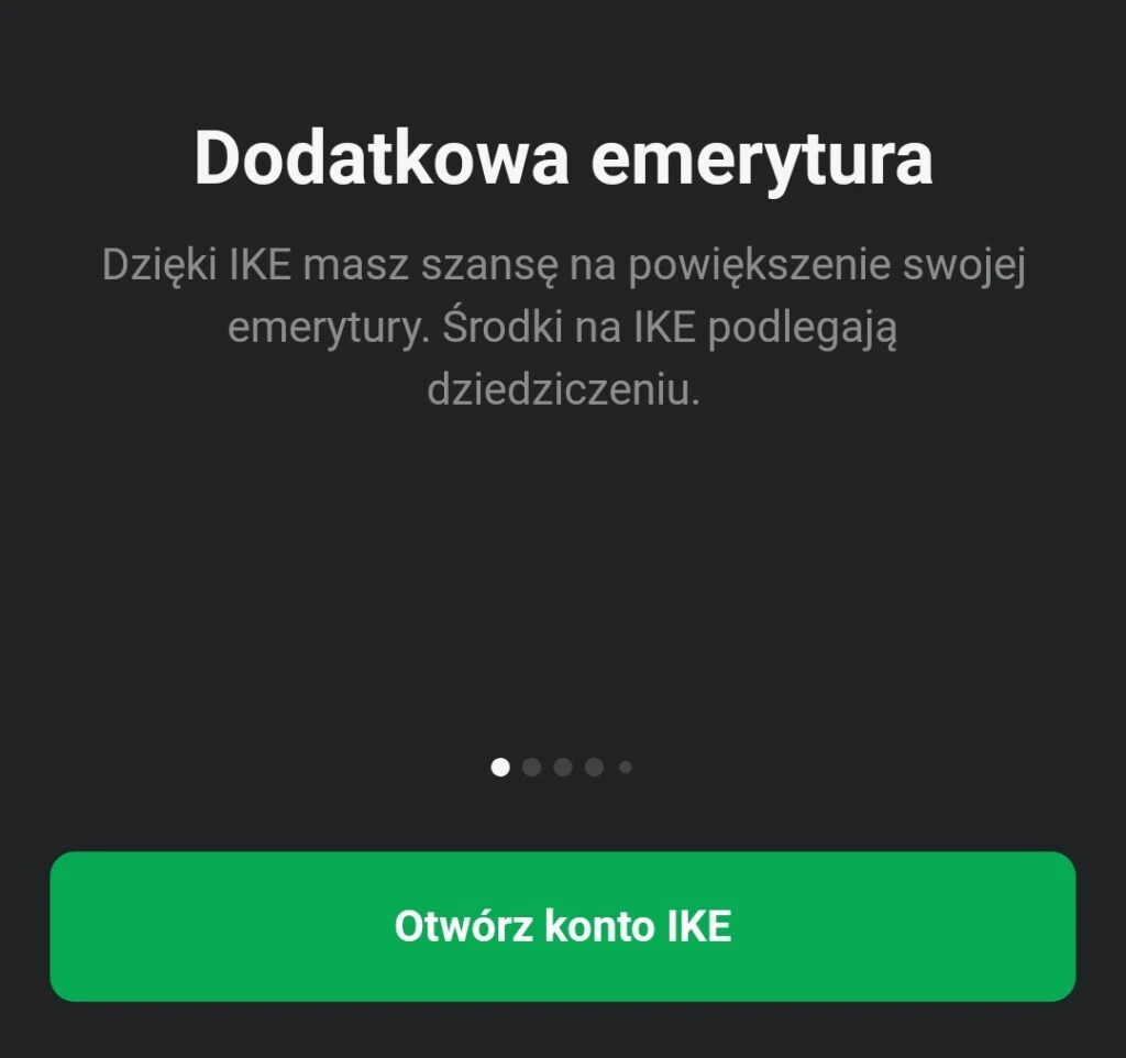 Ekran aplikacji XTB z komunikatem o dodatkowej emeryturze IKE