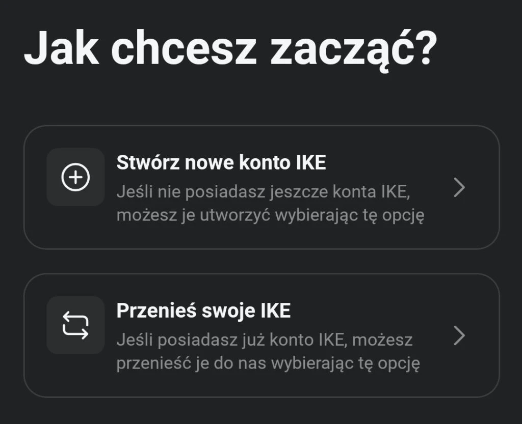 Ekran XTB z opcjami tworzenia i przenoszenia konta IKE