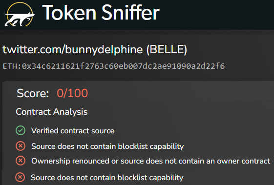 Oszustwa kryptowalutowe Token sniffer