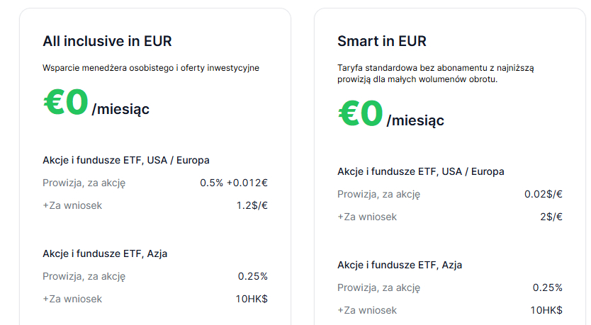 Freedom24 oferuje dwa plany taryfowe