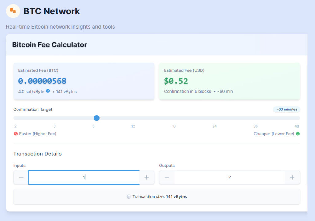Kalkulator opłat Bitcoin