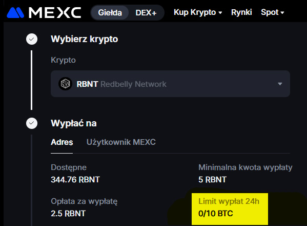 MEXC bez KYC 10 BTC