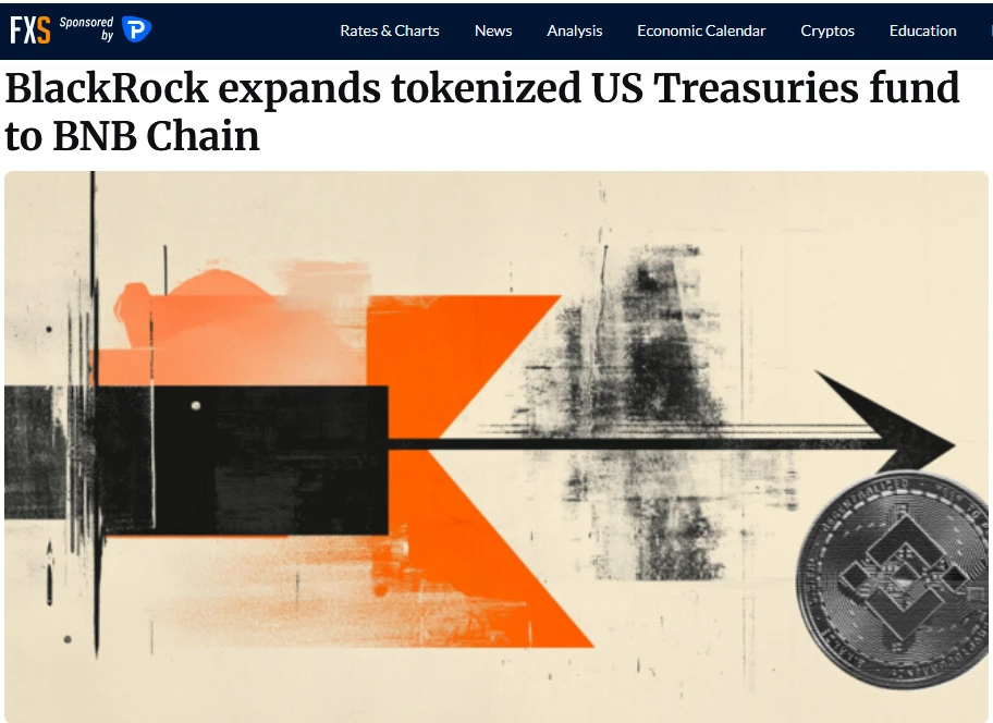 Strzałka wskazująca na monetę BNB symbolizująca ekspansję BlackRock na sieć Binance