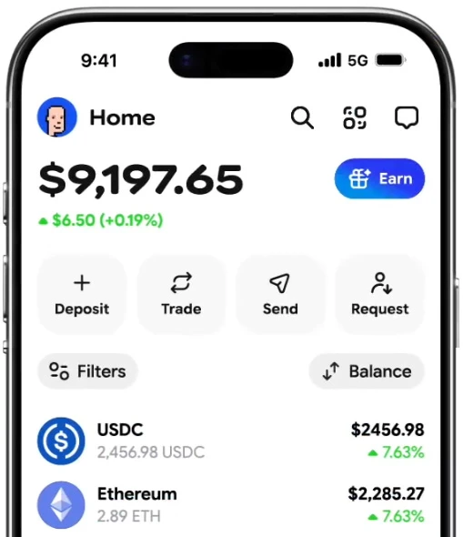 Interfejs aplikacji Coinbase wallet