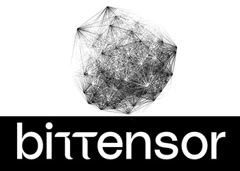 Logo kryptowaluty Bittensor z graficzną siecią neuronową i napisem