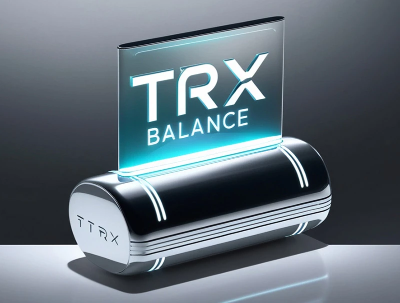 Futurystyczne urządzenie z podświetlanym logo kryptowaluty TRX Balance