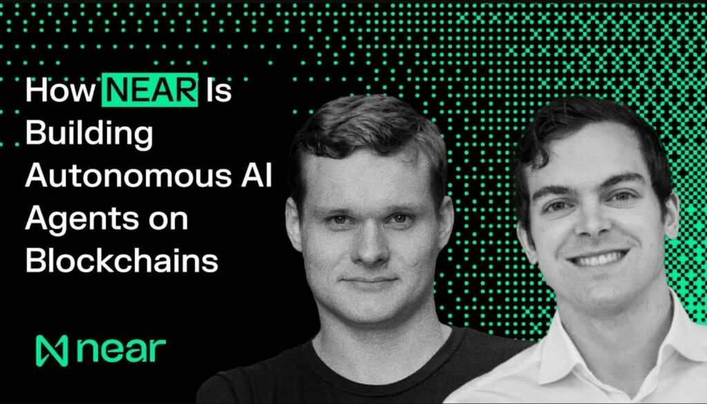 Dwóch mężczyzn na tle napisu "How NEAR Is Building Autonomous AI Agents on Blockchains