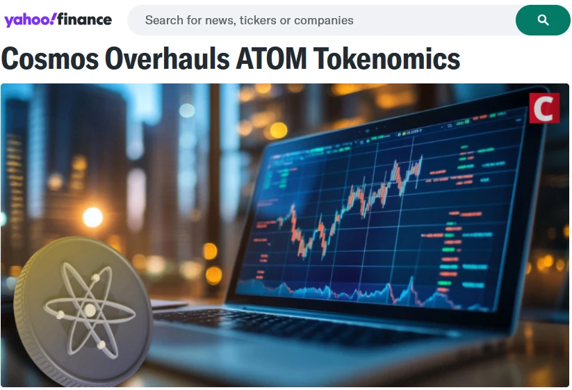 Moneta ATOM obok monitora wyświetlającego wykres cen i dane tokenomiki