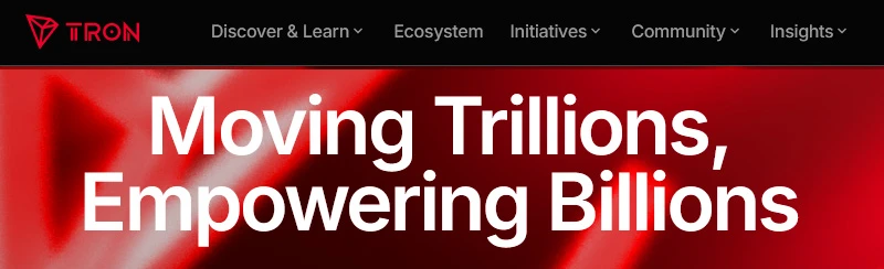 Czerwony baner TRON z hasłem Moving Trillions Empowering Billions