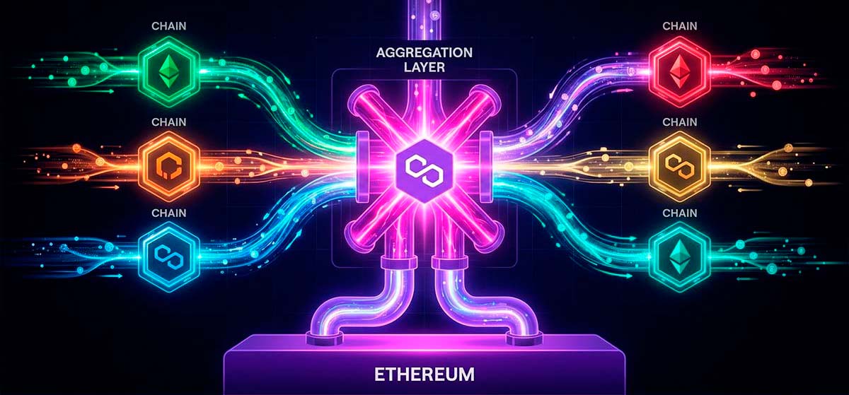 Schemat warstwy agregacyjnej Polygon łączący wiele blockchainów z Ethereum