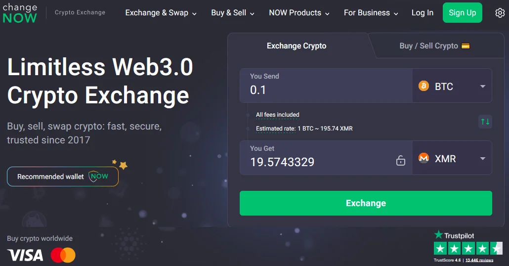 Wymiana BTC na Monero XMR na ChangeNow