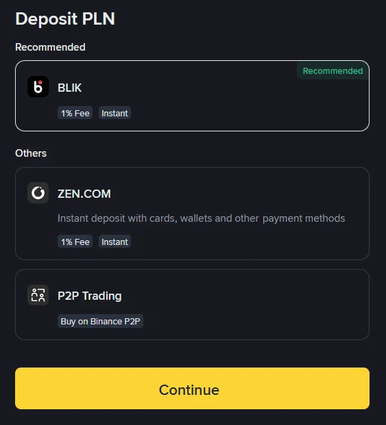Opcje wpłaty PLN na Binance: BLIK, ZEN.COM i P2P Trading