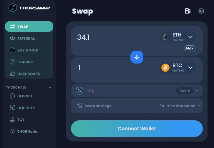 Anonimowy zakup Bitcoina na THORSwap bez KYC