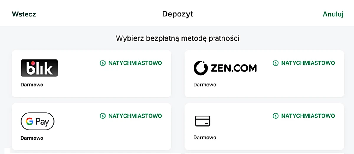 Metody wpłaty depozytu na Bitpanda: BLIK, ZEN.COM, Google Pay, karta