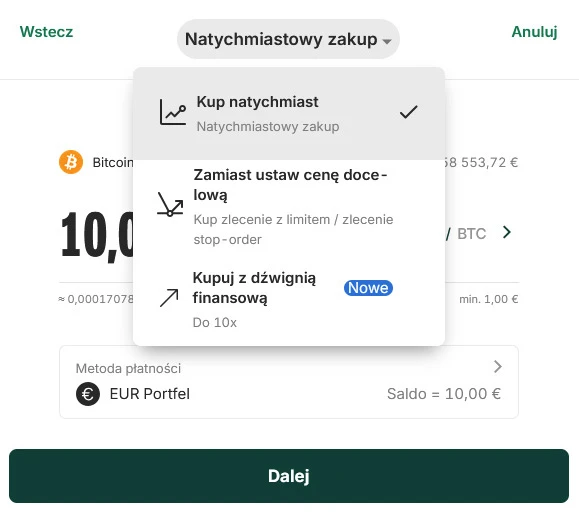Typy zleceń zakupu Bitcoin na Bitpanda