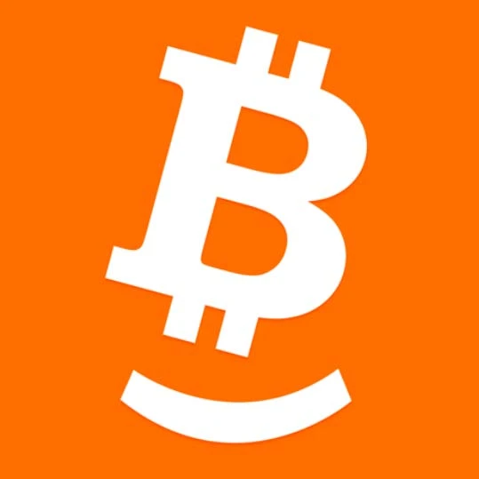 Logo Bitcoin na pomarańczowym tle z białym symbolem ₿