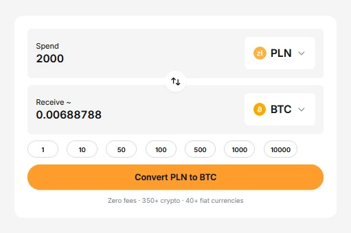 łatwy zakup Bitcoin - konwersja