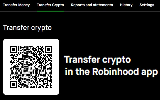 Handel krypto w Robinhood- kod QR